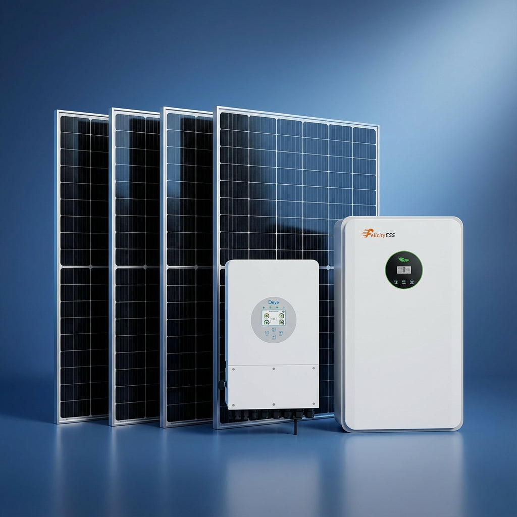 Kit fotovoltaic hibrid trifazat 10kW cu stocare 10kWh