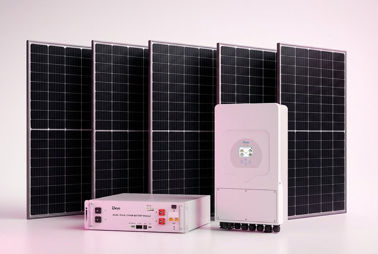 Kit fotovoltaic hibrid monofazat 5–8kW cu stocare 5–15kWh