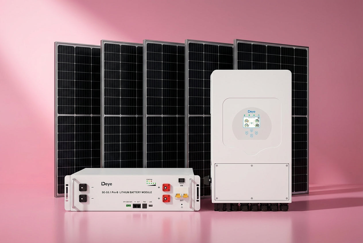 Kit fotovoltaic hibrid monofazat 5–8kW cu stocare 5–15kWh