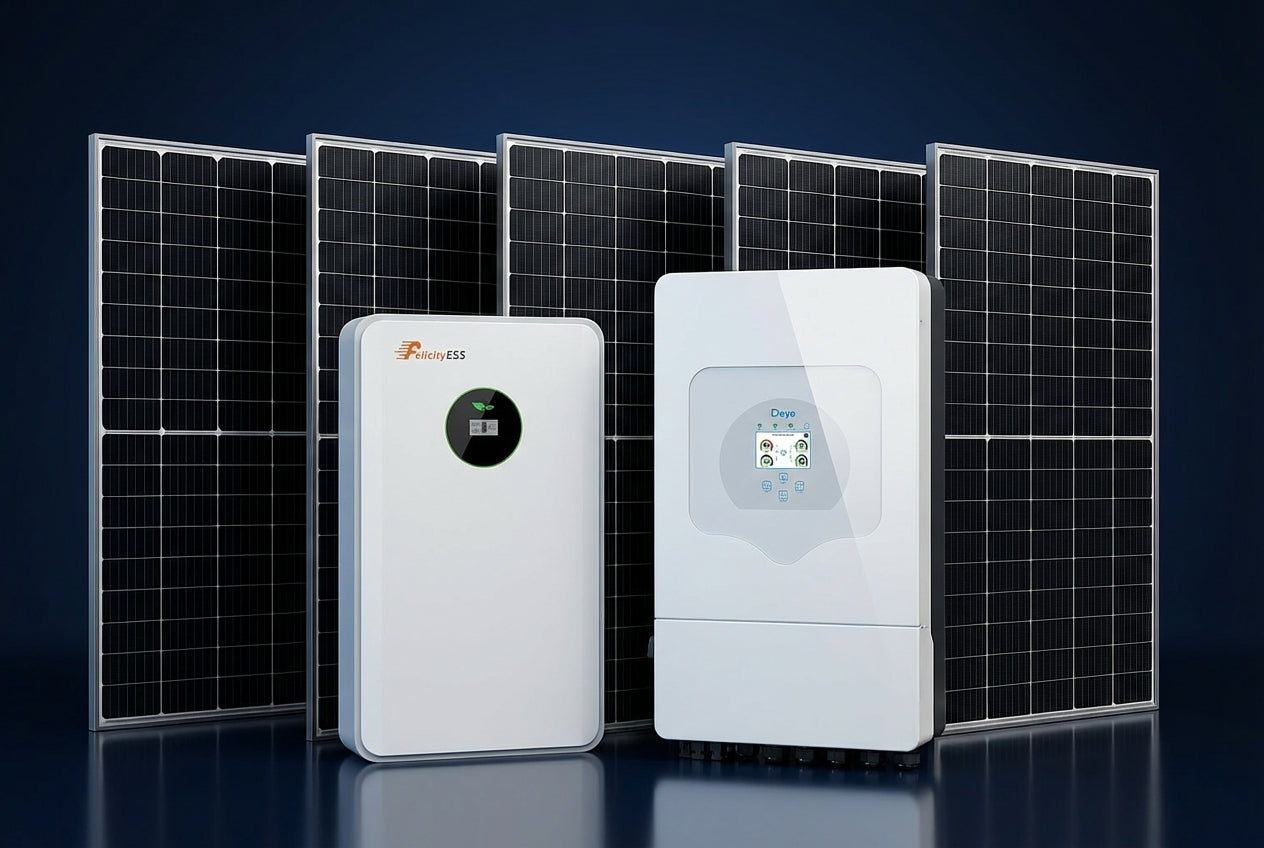 Kit fotovoltaic hibrid trifazat 10kW cu stocare 10kWh