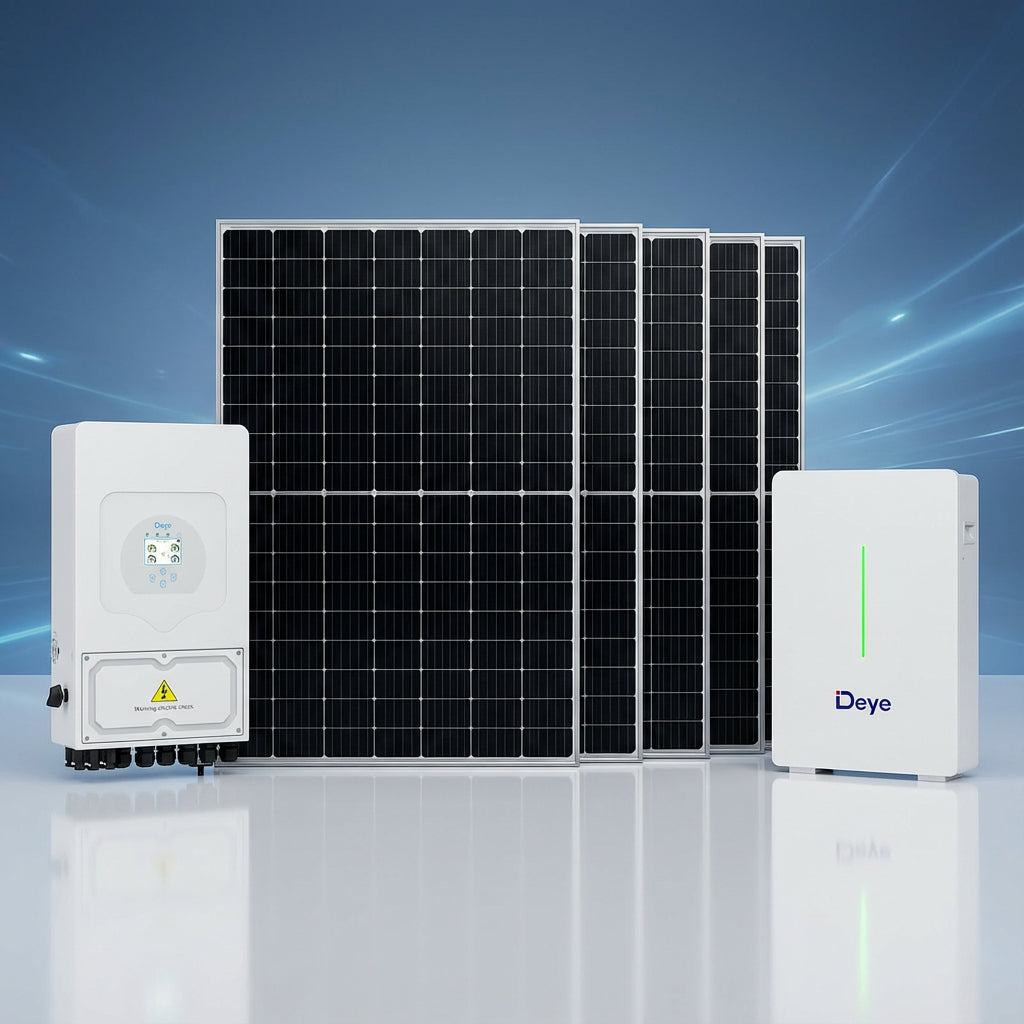 Sistem fotovoltaic hibrid trifazat Deye cu stocare