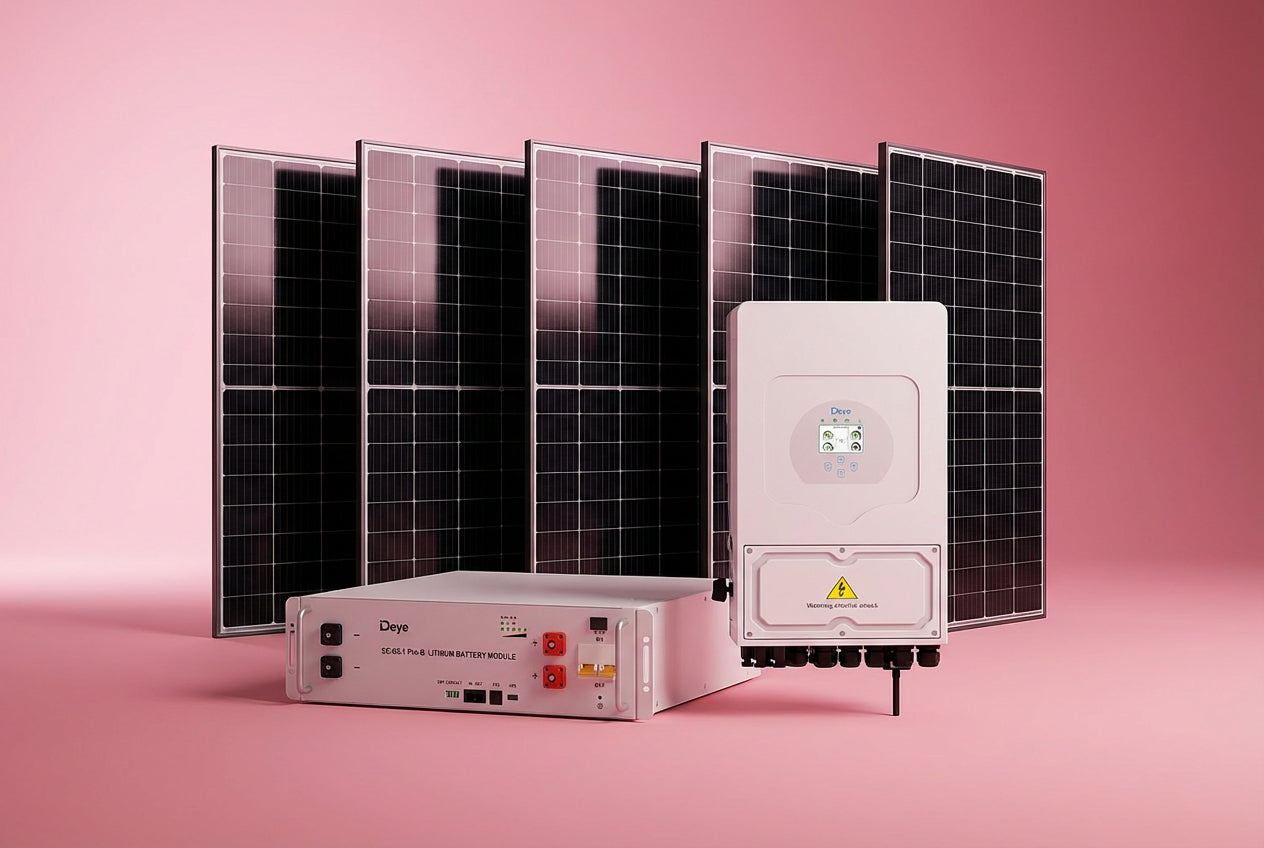 Kit fotovoltaic hibrid monofazat 5–8kW cu stocare 5–15kWh